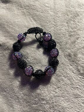 Black Cord Bracelet with Iridescent Purple Beads